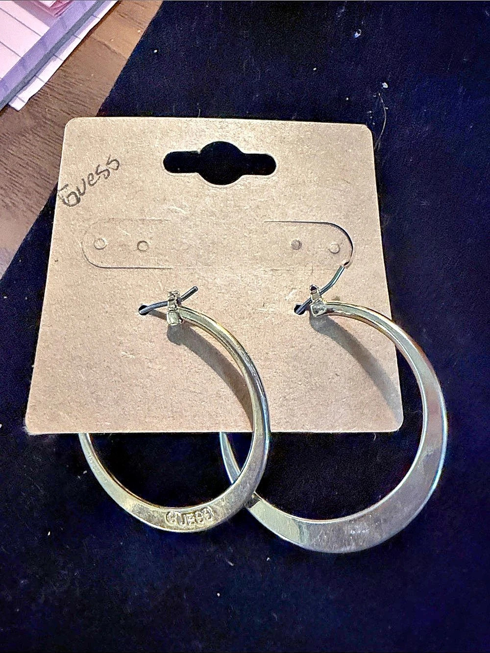Guess Gold-Tone Logo Hoop Earrings Silver